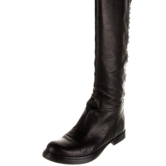 MIU MIU PRADA WOMEN BLACK LEATHER OVER-THE-KNEE BOOTS SIZE 7.5 37.5 - Picture 3 of 10